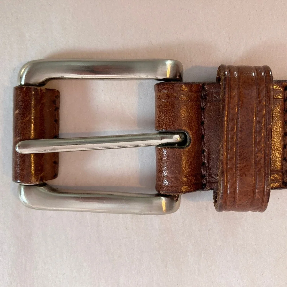 Amanda Smith Brown Genuine Leather Belt Braided Woven Silver Tone Buckle‎ Size L